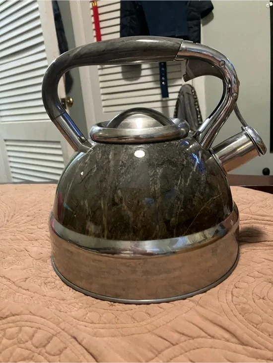 Stainless Steel Marble-Pattern Whistling Kettle - Gray