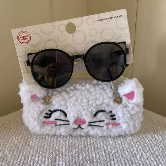 Wonder Nation Girls Sunglasses & Faux Shearling Kitty Case Set 2-Piece
