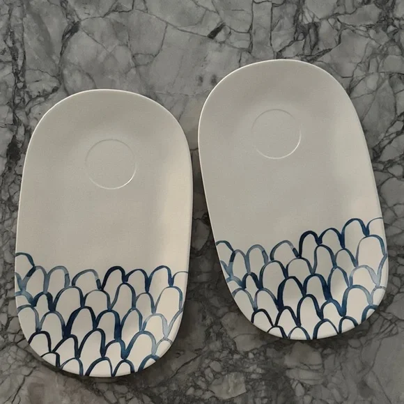 Rae Dunn Oval Melamine Platters (2) with Fish Scale/Mermaid Tail Pattern