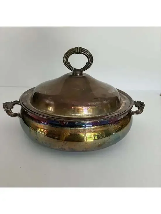 Vintage F.B. Rogers Silver Co 1544 Covered Casserole Serving Dish Rainbow Patina