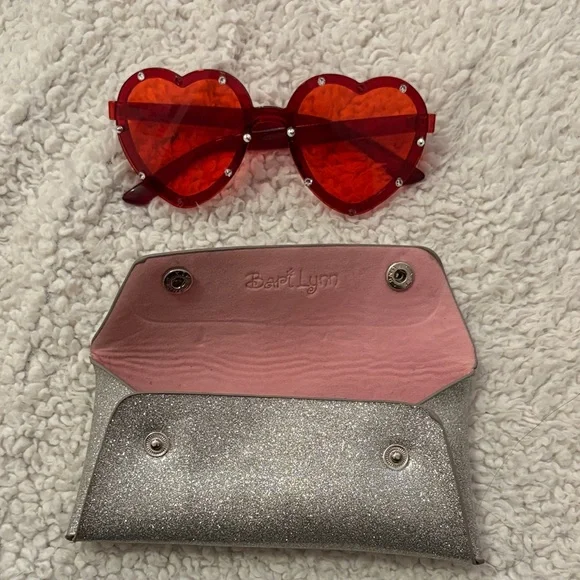 Heart-Shaped Red Sunglasses with Glitter Case