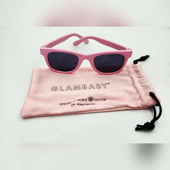 GLAMBABY Kids Pink Sunglasses w/Pouch and UV Protection