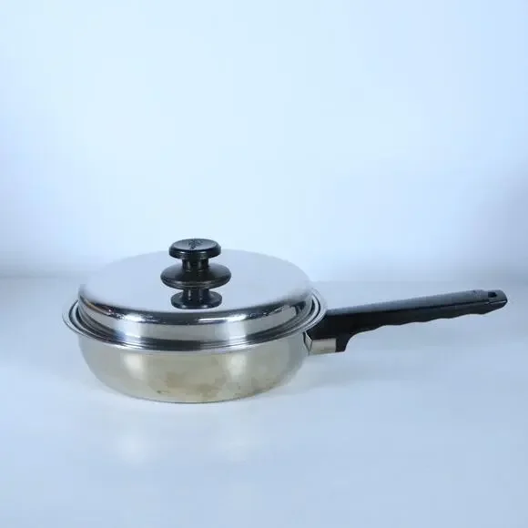 Vtg Lifetime Stainless Steel Covered 8” Skillet Frying Pan w/ Lid USA