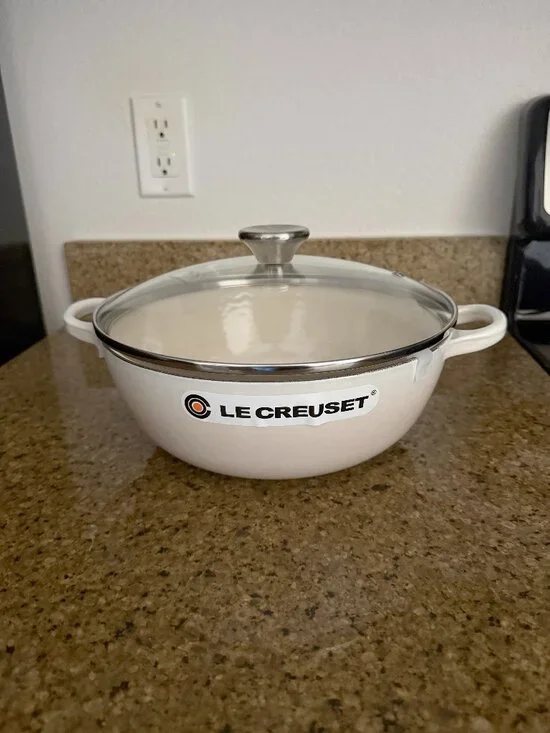 Le Creuset 3.5Qt Meringue Soup Pot with Glass Lid