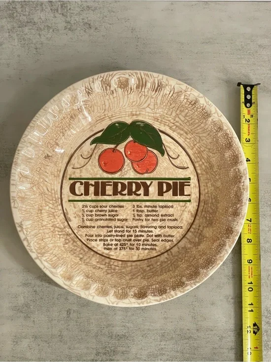 Crazed and stained cherry pie plate