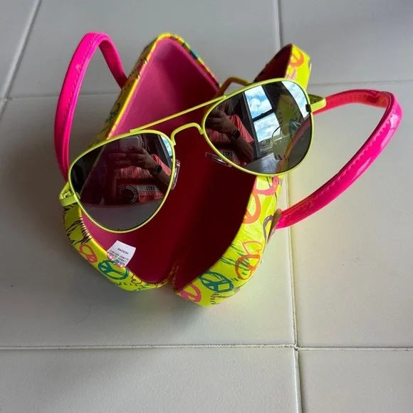 Justice Kids Sunglasses with Neon Pink and Yellow Case