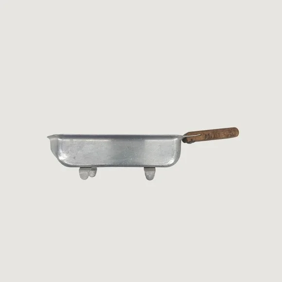 Vintage Aluminum Corn Butterer Melting Pan Wood Handle Silver Mid-Century MCM