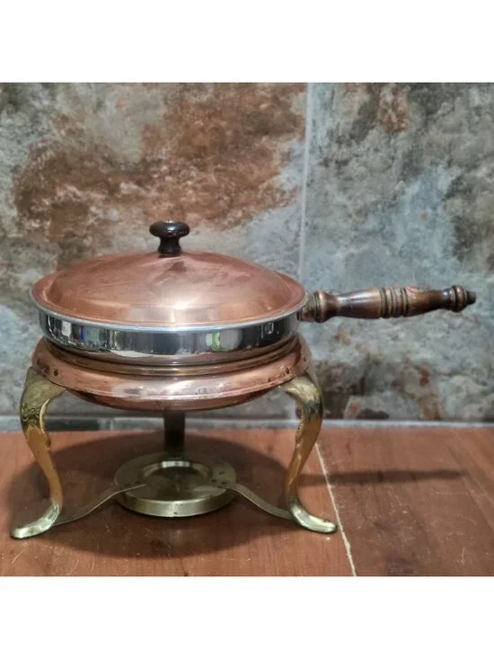 Vintage Copper Brass Chafing Pan Buffet Server Food Warmer
