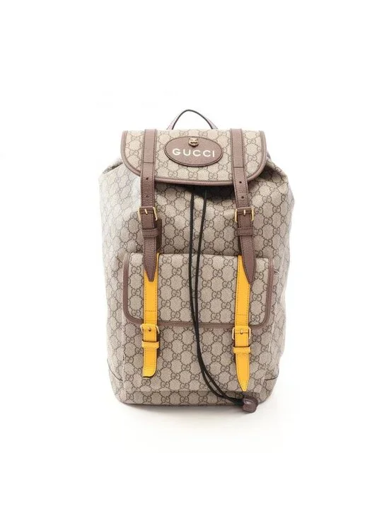 Gucci Backpack GG Supreme Cat Head Web Line Beige Canvas Leather Courier