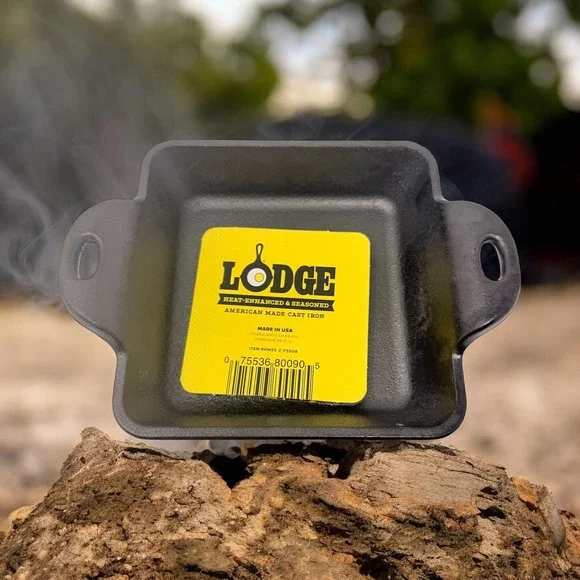 Lodge 5 Inch Square Cast Iron Mini Server - Heat-Enhanced &‎ Seasoned - USA Made