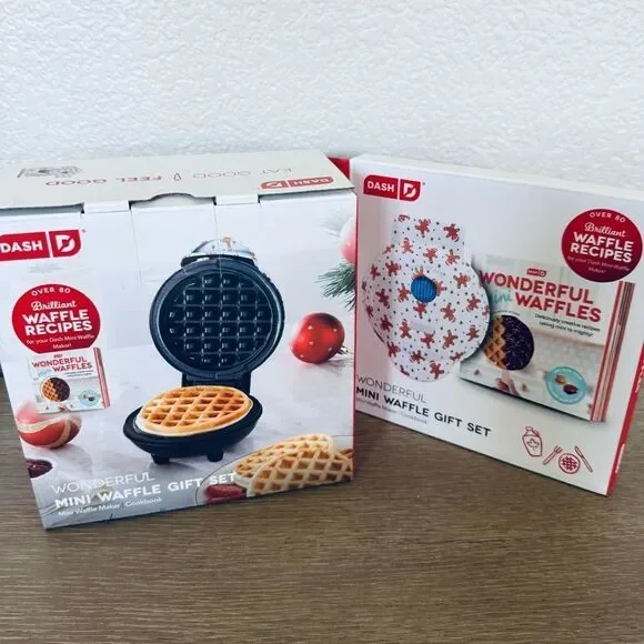 Dash Mini Waffle Iron & Cookbook Recipes Holiday Gift Set
