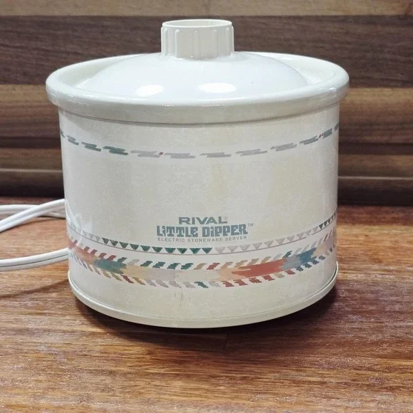 Vintage Rival Little Dipper Mini‎ Crock Pot #3204 Lid Southwest Aztec Design