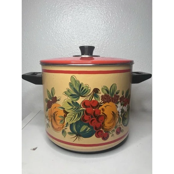 VTG Holt Howard France Fruit Festival Enamel Stock Pot 10