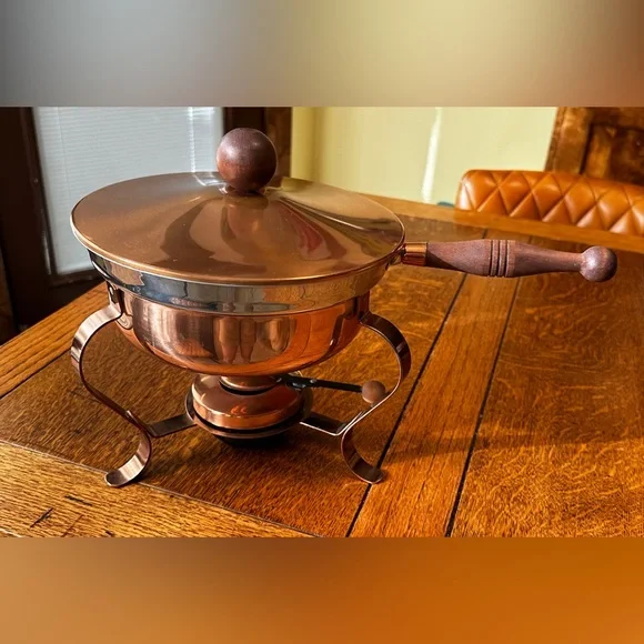 Copper Chafing Fondue Dish & Instructions Orenson Vintage