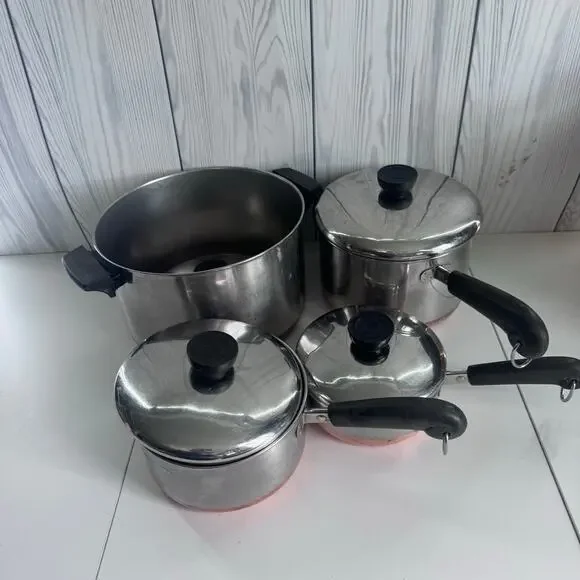 Vintage Revere Ware Copper Bottom Cookware Set 8 Pc Pots Pans Lids Clinton IL