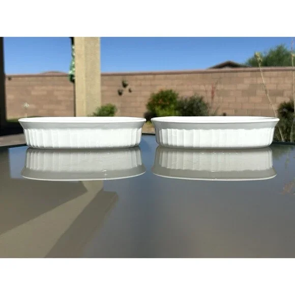 2 Corning Ware French White Oval Individual Casseroles F - 15 - B  475 ML  7 3/8