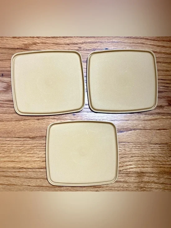 Vintage 1970s Tupperware #310 Lid Set x3 Almond Yellow 5