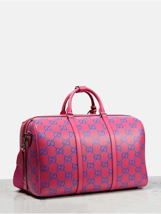 Gucci embossed Pink and Blue GG Supreme Weekender Duffel Bag