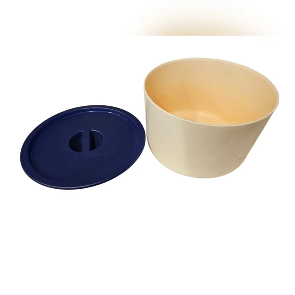 Vintage Tupperware Cream and Blue Storage‎ Container with Lid