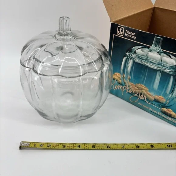 Anchor Hocking Glass Pumpkin Jar Clear 70 oz Original‎ Box Candy Fall Halloween