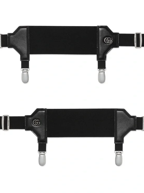 Gucci Black Leather and Elastic Garters with Silver-Tone Hardware