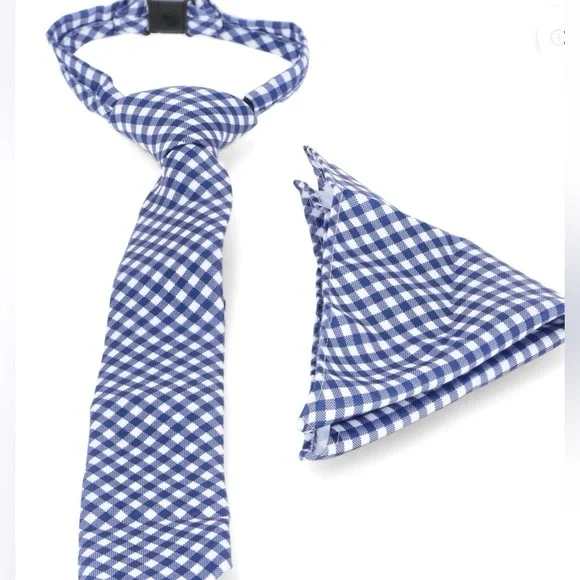 BRAND NEW Wonder Nation Blue and White Checkered Tie & Pocket Square Set Age 3+