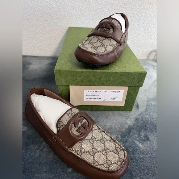 Brand New Gucci Men’s GG Supreme Clove Calf Soft Loafers Brown Size 7 (US 7.5)