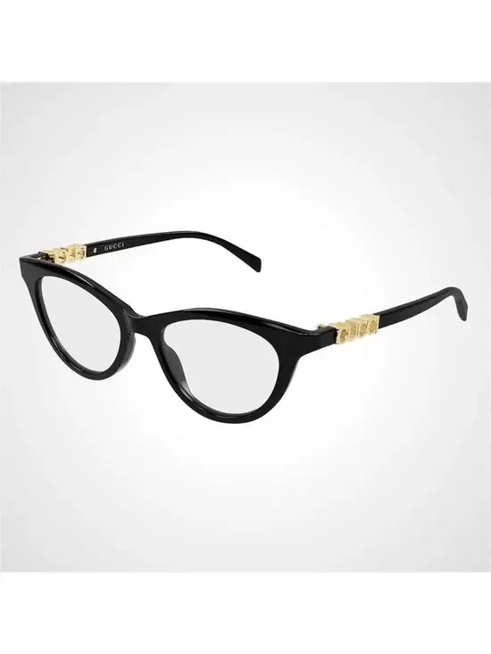 New GUCCI Eyeglasses Black 50mm Acetate Cat Eye Gold Cut Out Metal Logo Rx-able