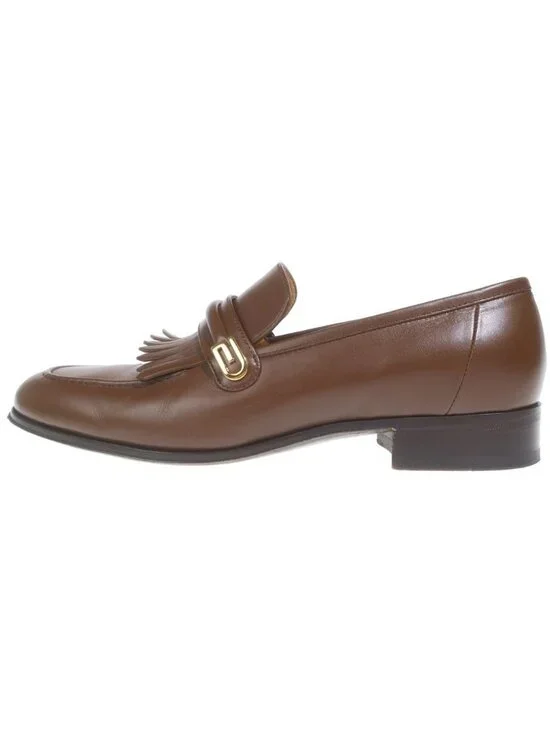 Gucci Gold Quilted Tassel Leather Loafers Brown With Fringe