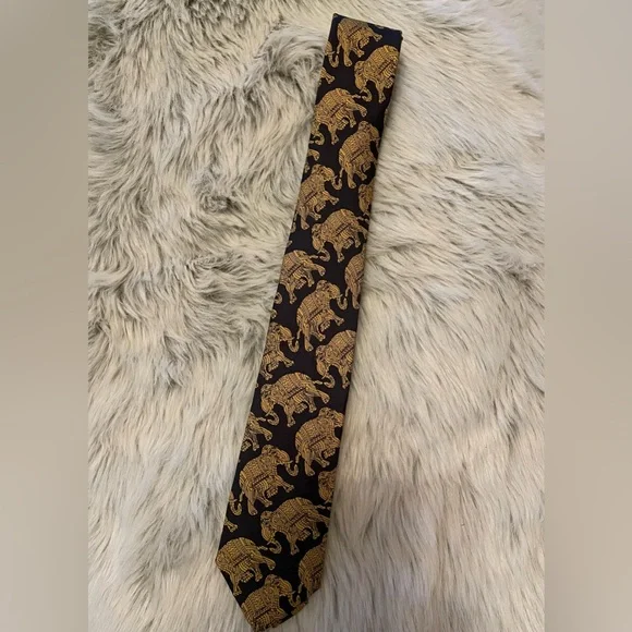 Crewcuts Boys Black and Gold Elephant Pattern Silk Tie