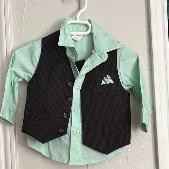 Mint Green and Black Kids Vest Set