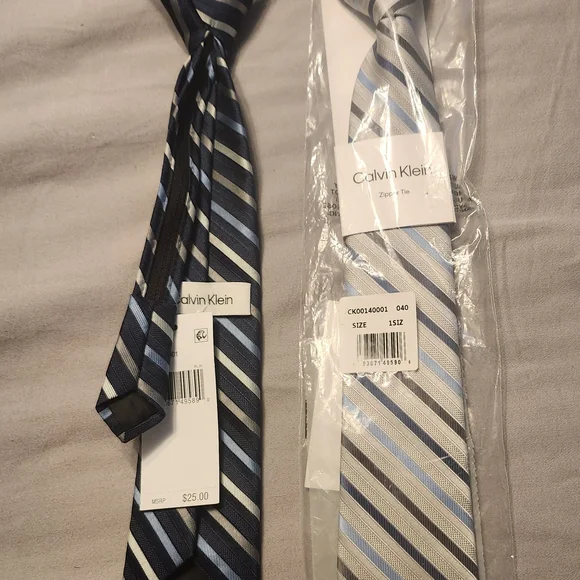 Calvin Klein Boy's Tie - Black, Blue, and Gray Stripes