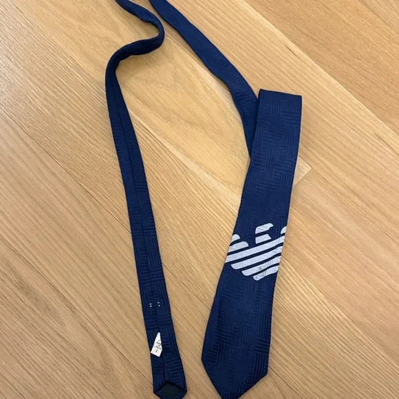 Navy Blue Armani Tie with White Logo
