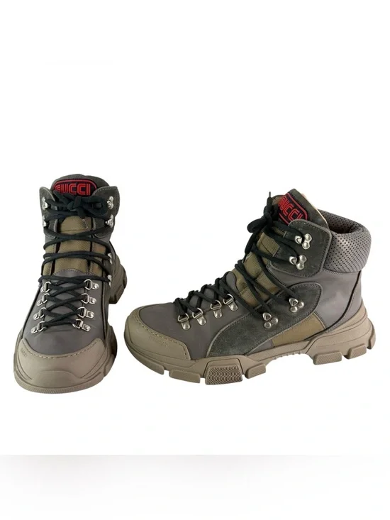 GUCCI 521679 Flashtrek Gray Leather Men Hiking Boots Made in Italy 10.5 - 11US