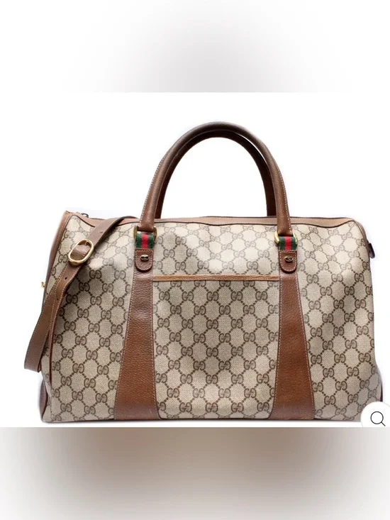 💞Vintage GG Supreme Duffle Monogram Bag With Strap/Green-Red Web