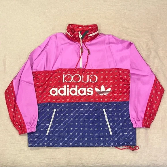 $3280 Gucci X Adidas Size 60 GG Monogram Logo Windbreaker, 691429