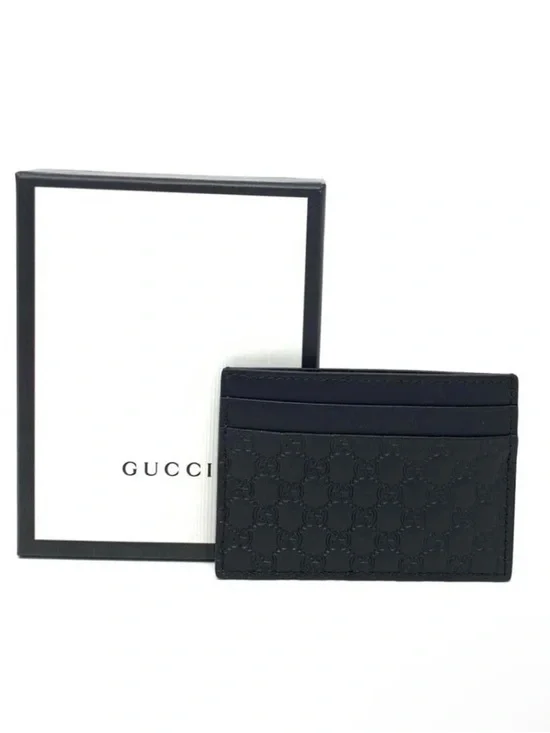 NIB Gucci Microguccissima Soft Black Leather Card Case Made in Italy