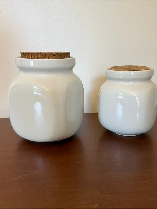 Fitz and Floyd White Ceramic Canister Set with Cork Lids