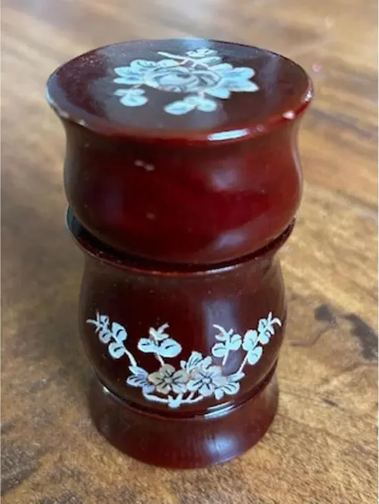 Vintage Wooden Decorative Container with Floral Inlay