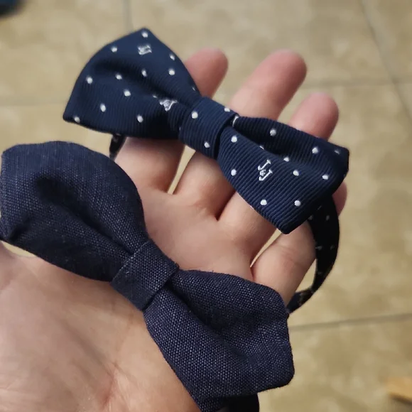 Janie and Jack Navy Bow Tie with White Dots and Solid Blue