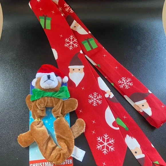 Festive Red Santa Tie and Bear Kids Scrunchie