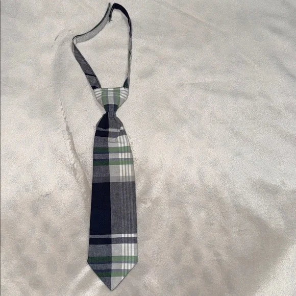 Tie plaid green blue white toddler or baby boy velcro neck adjustable