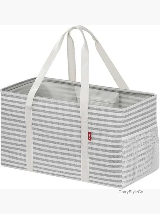 Extra Large Utility Tote Bag with Metal Wire Frame, Foldable Reusable Grocery