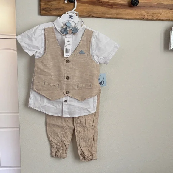 Charming Tan Kids Vest and Pants Set with Bow Tie