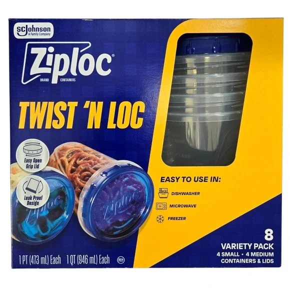 Ziploc Twist N Loc 8 piece Set Small Medium Containers w/Lids