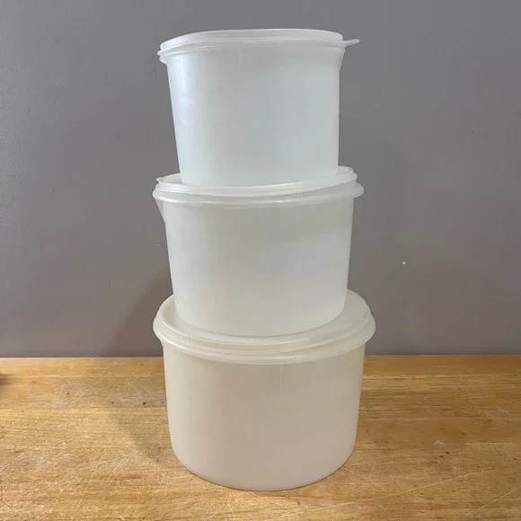 Vtg Tupperware Servalier Nesting Canister Set Sheer White MCM 3 Piece Retro