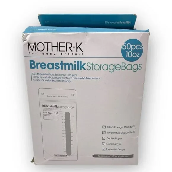 Mother-K Breast Milk Storage Bags 10 Oz 50 Pack Open Box New