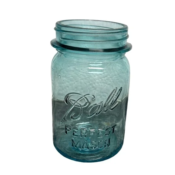 Vintage Ball Perfect Pint Mason Jar Aqua Blue Glass Antique Canning Jar Mold #5