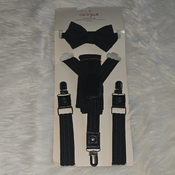 Cat & Jack Classic Black Bow Tie and Suspenders Set
