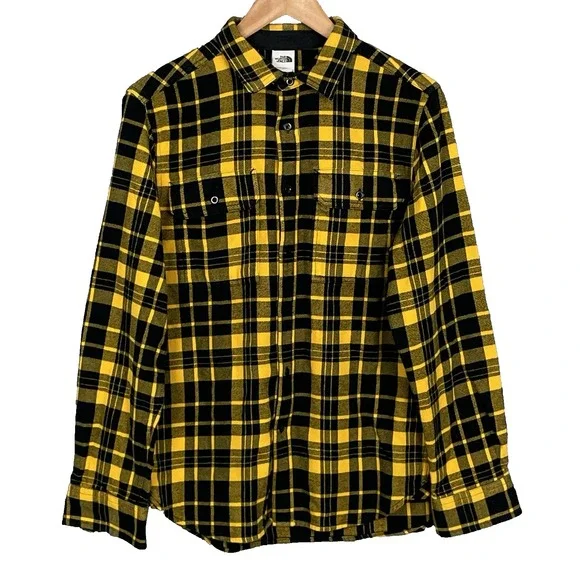 The North Face Arroyo Flannel Button Up Shirt Men M Yellow Black Gorpcore Hiking